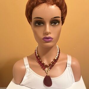 Red Carnelian and Gold Statement Necklace